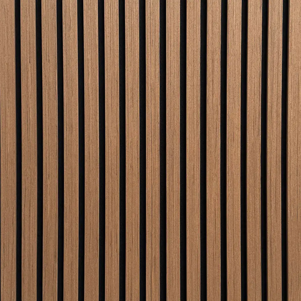 Medium oak wood slat PVC wall panel texture