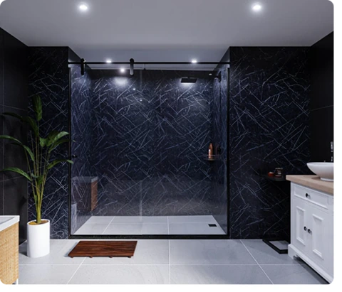 dark grey wall panel installed in bathroom
